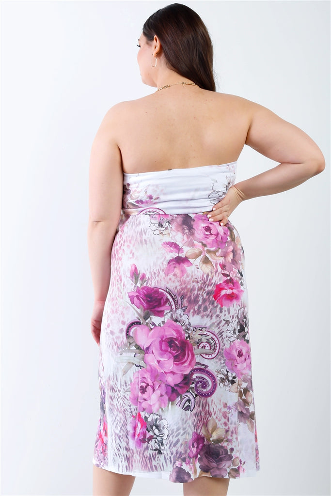 Plus Pink Flower Print Sleeveless Midi ...